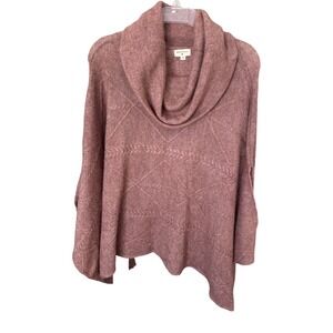 Women's Recycled Yarn Cable Knit Funnel Neck‎ Sweater Poncho one size Fawn